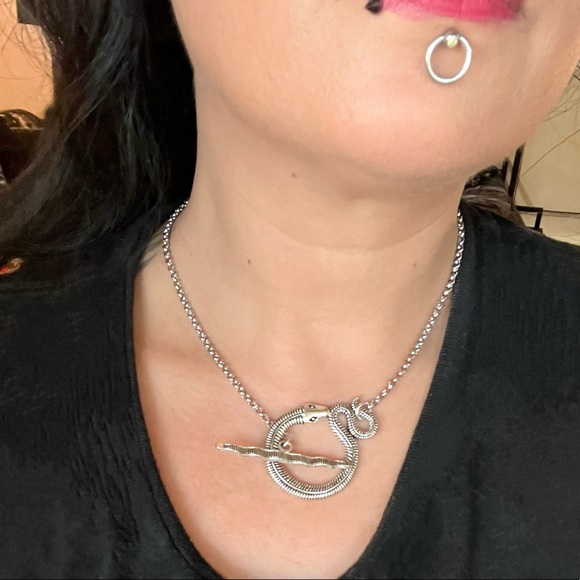 Silver snake toggle clasp choker necklace - Picture 11 of 12